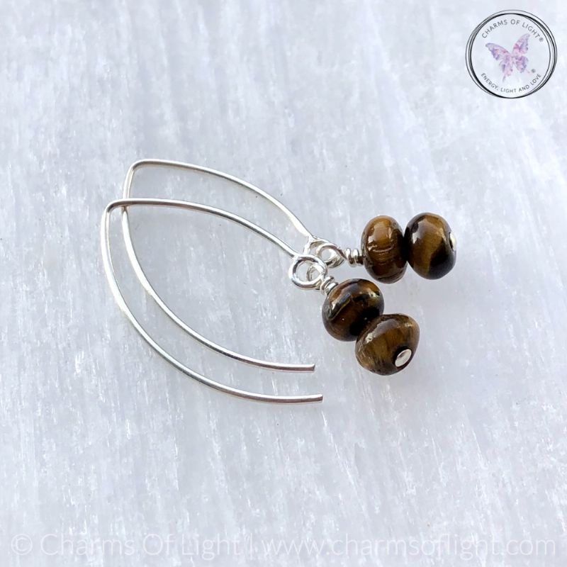 Golden Tiger Eye Rondelle Silver Angled Earrings